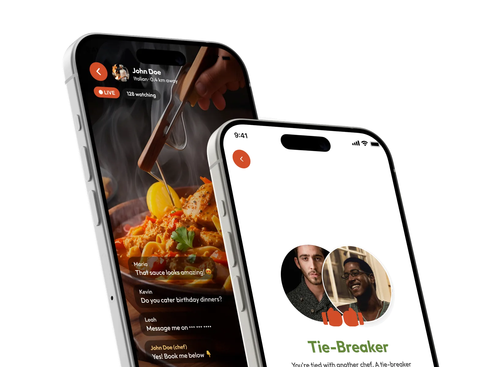 InstaChef live cooking stream and chef tie-breaker screens